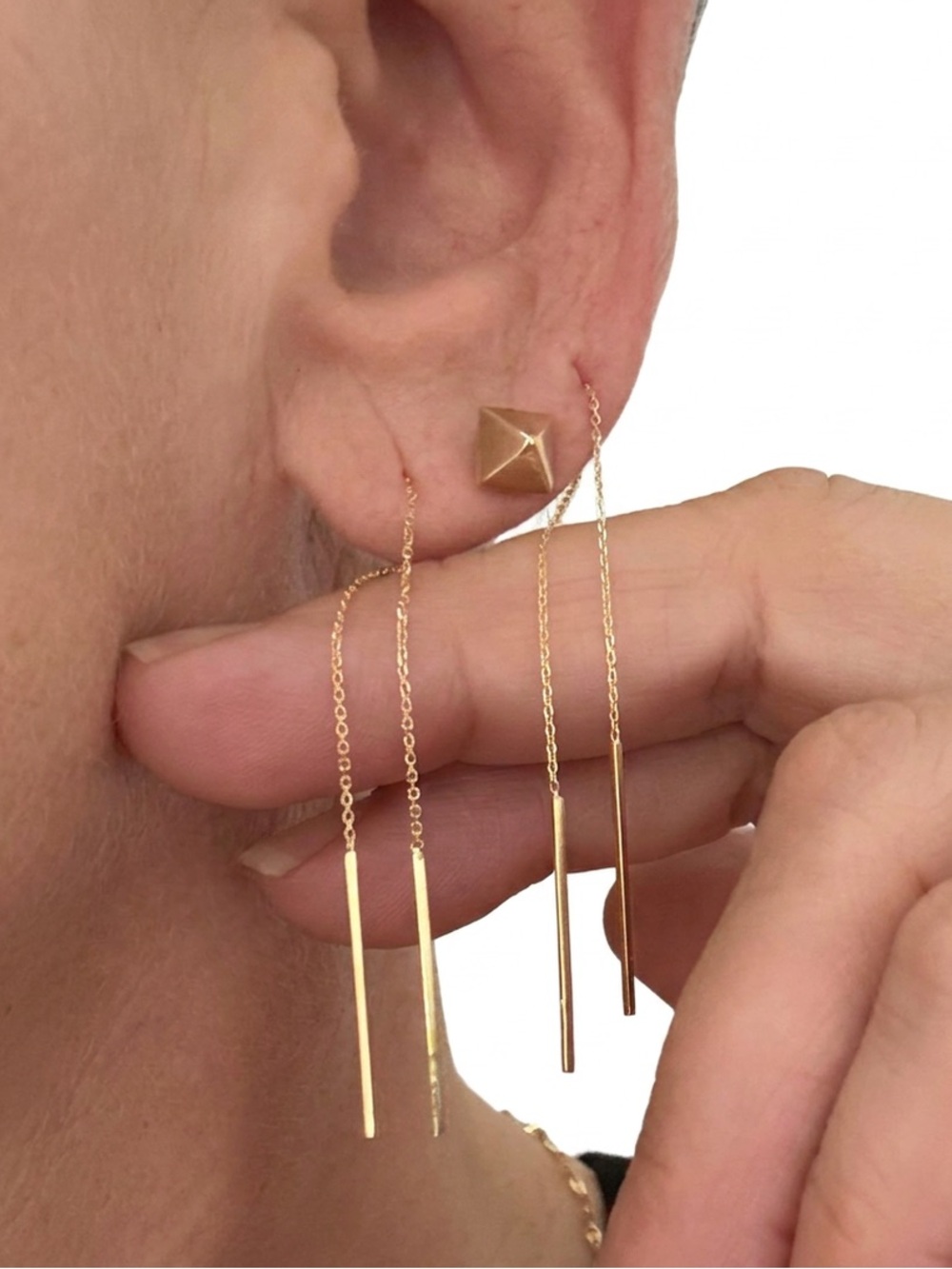 Real 14k Gold Threader Bar Drop Earrings | Fine Jewelry | Stylist Curated